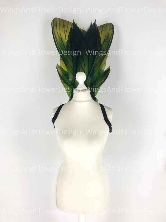 Butterfly green yellow brown forest fairy leaves wings, wings Photo Prop, wedding wings, butterfly magical fairy wings, fantasy halloween