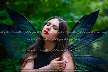 Butterfly black dark grey forest fairy leaves wings, wings Photo Prop, wedding wings, butterfly magical fairy wings, fantasy halloween