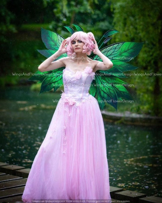 Butterfly green forest fairy leaves wings, wings Photo Prop, wedding wings, butterfly magical fairy wings, fantasy halloween