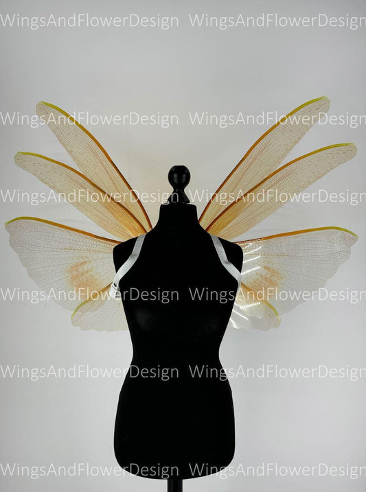 Transparent gold yellow moth wings, butterfly wings elf wings, butterfly fairy wings fantasy Halloween magical fairy clear wings