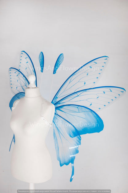 Blue butterfly wings, light blue butterfly fairy wings, costume wings, pink fairy wings, blue Swallowtail, Halloween