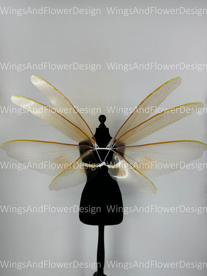Transparent gold yellow moth wings, butterfly wings elf wings, butterfly fairy wings fantasy Halloween magical fairy clear wings