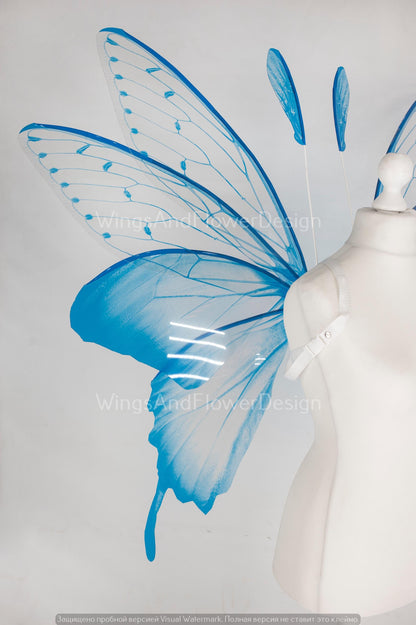 Blue butterfly wings, light blue butterfly fairy wings, costume wings, pink fairy wings, blue Swallowtail, Halloween