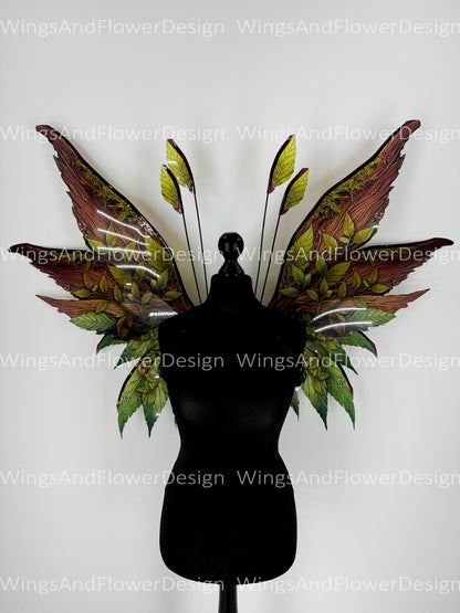 Butterfly brown red yellow green forest fairy leaves wings, wings Photo Prop, wedding wings, butterfly magical wings, fantasy halloween