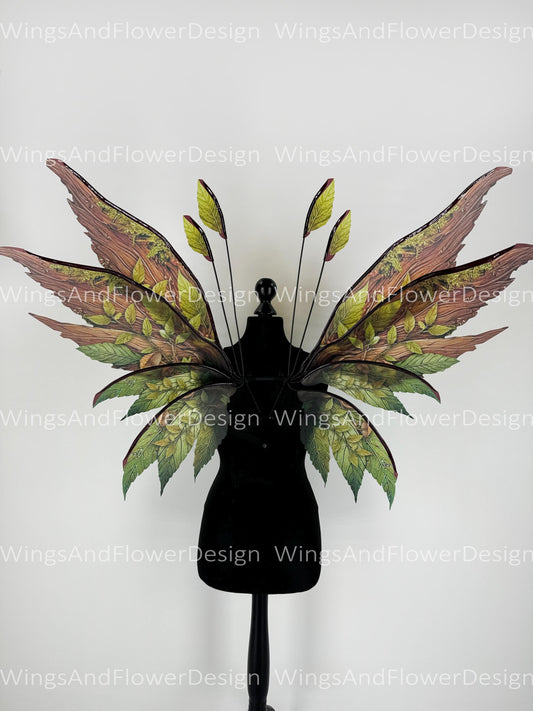 Butterfly brown red yellow green forest fairy leaves wings, wings Photo Prop, wedding wings, butterfly magical wings, fantasy halloween