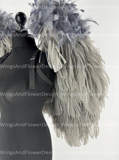 Small Dark gray angel wings Halloween costume wedding wings, Victoria secret angel wings Christmas angel, Lucifer wings for adult kids
