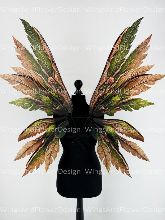Butterfly green orange yellow brown forest fairy autumn leaves wings Photo Prop, wedding butterfly magical fairy wings, fantasy halloween
