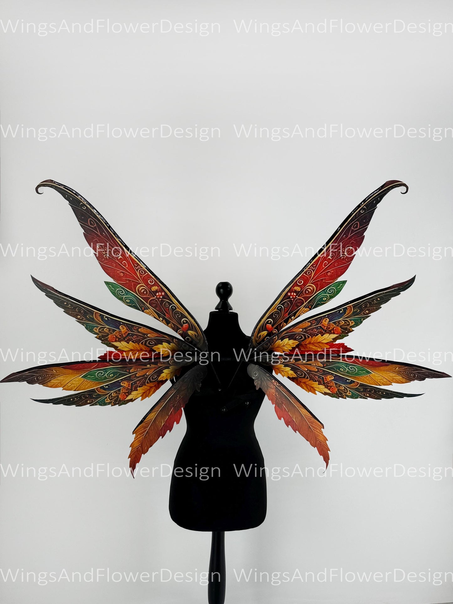 Butterfly red orange green yellow brown forest fairy autumn leaves wings Photo Prop, wedding butterfly magical fairy wings fantasy halloween