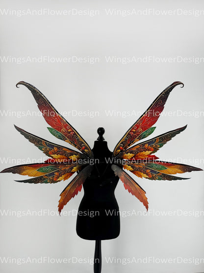 Butterfly red orange green yellow brown forest fairy autumn leaves wings Photo Prop, wedding butterfly magical fairy wings fantasy halloween