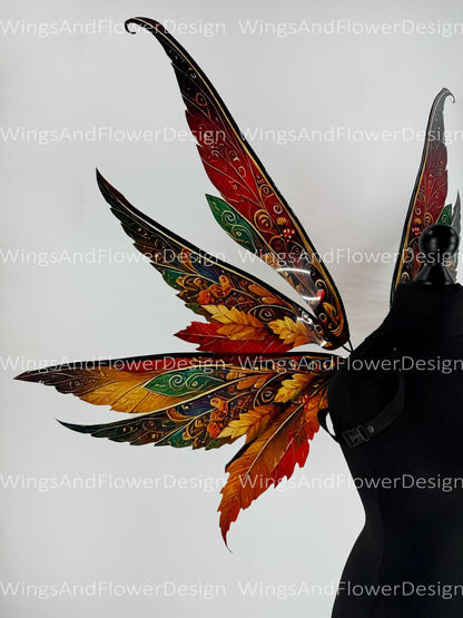 Butterfly red orange green yellow brown forest fairy autumn leaves wings Photo Prop, wedding butterfly magical fairy wings fantasy halloween