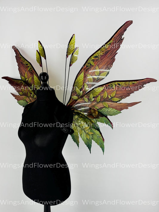 Butterfly brown red yellow green forest fairy leaves wings, wings Photo Prop, wedding wings, butterfly magical wings, fantasy halloween