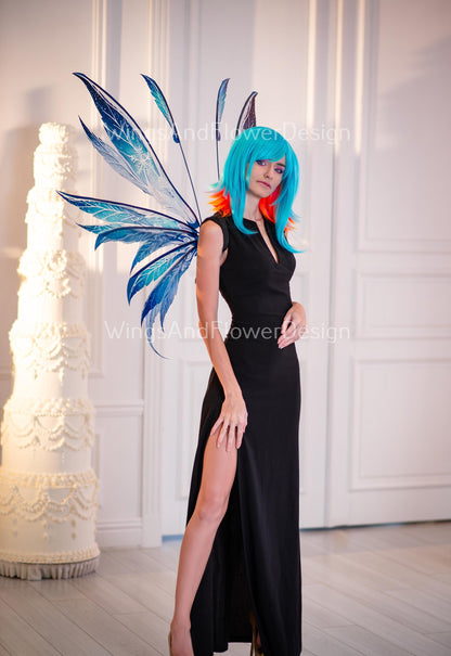 Blue transparent Snow Queen clear crystal icy winter snowflake glassy Fairy elf wings Photo Prop, fantasy magical halloween