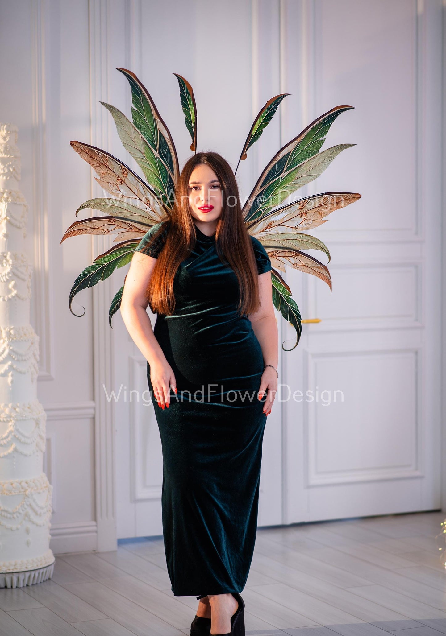 Butterfly autumn green brown orange yellow forest fairy autumn leaves wings Photo Prop, wedding magical fairy wings, fantasy halloween