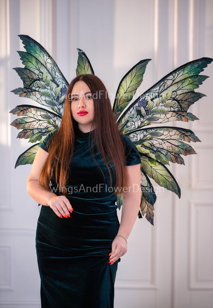 Butterfly brown green forest fairy leaves wings, wings Photo Prop, wedding wings, butterfly magical fairy wings, fantasy halloween