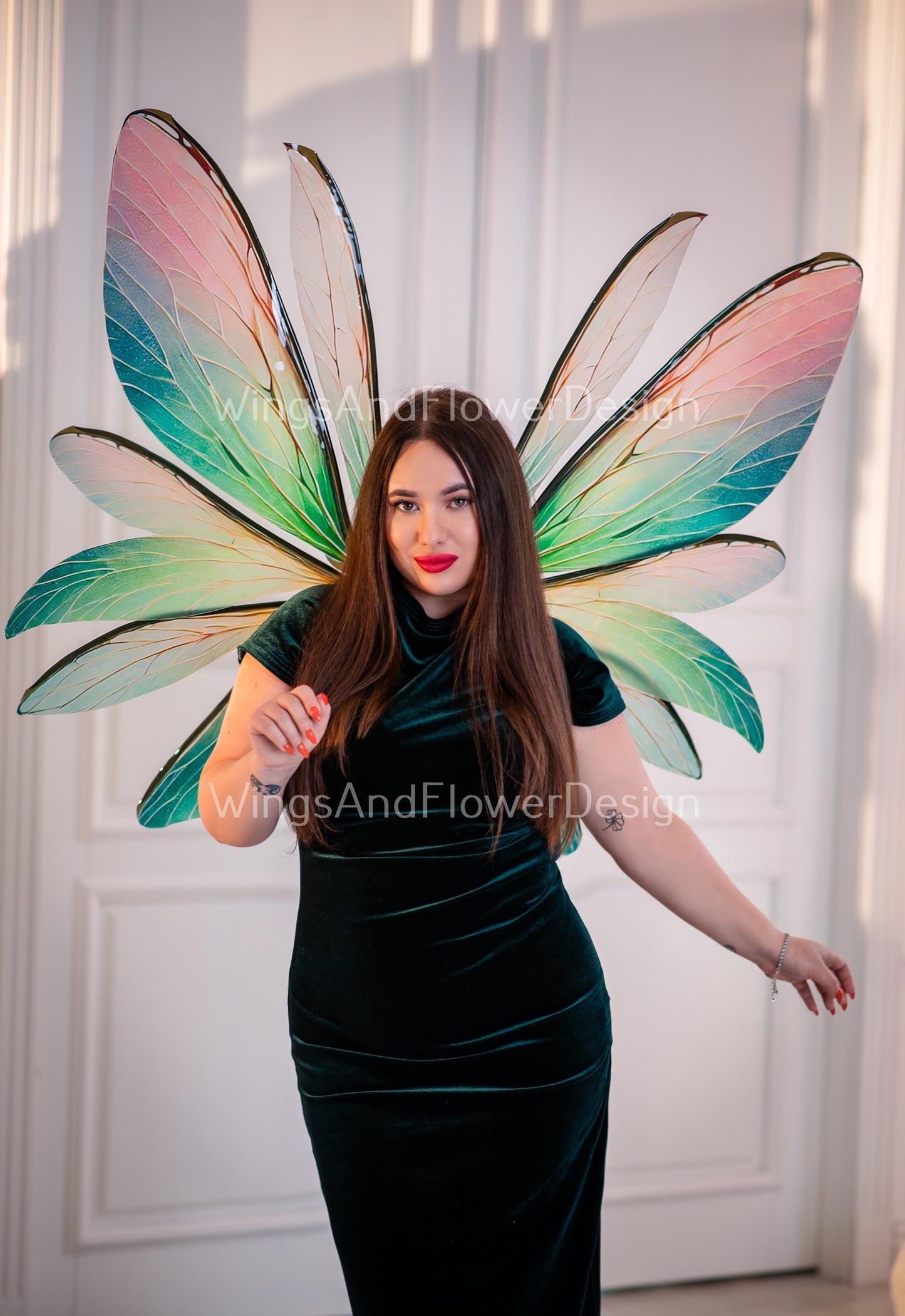 Butterfly green red brown pink wings Photo Prop, wedding wings, butterfly magical fairy wings, fantasy halloween