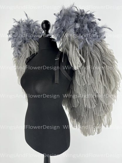 Small Dark gray angel wings Halloween costume wedding wings, Victoria secret angel wings Christmas angel, Lucifer wings for adult kids