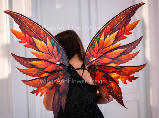Butterfly red orange yellow brown forest fairy autumn leaves wings Photo Prop, wedding butterfly magical fairy wings, fantasy halloween