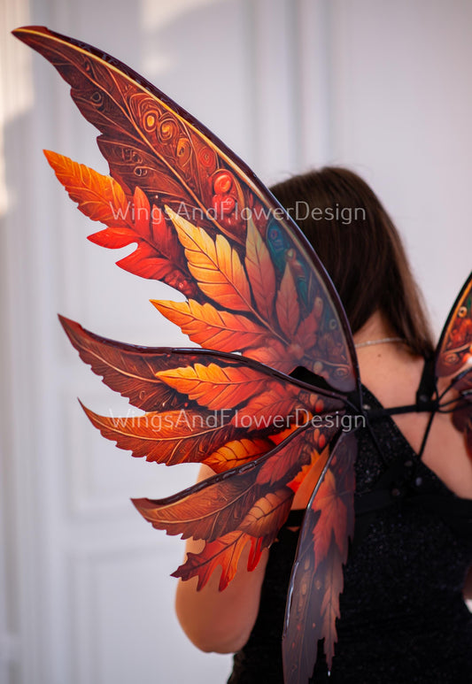 Butterfly red orange yellow brown forest fairy autumn leaves wings Photo Prop, wedding butterfly magical fairy wings, fantasy halloween