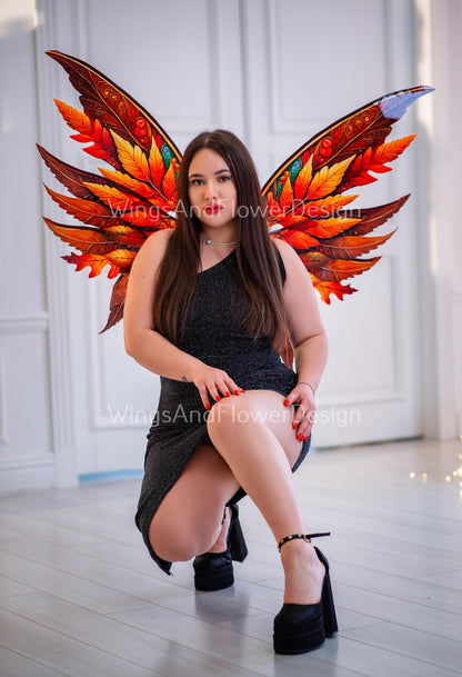 Butterfly red orange yellow brown forest fairy autumn leaves wings Photo Prop, wedding butterfly magical fairy wings, fantasy halloween