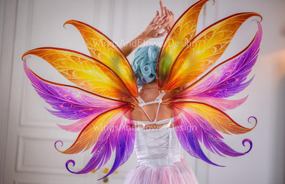 Purple yellow phoenix dragonfly wings, purple yellow butterfly fairy wings, costume wings, blue fairy wings,  Halloween