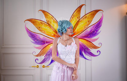 Purple yellow phoenix dragonfly wings, purple yellow butterfly fairy wings, costume wings, blue fairy wings,  Halloween