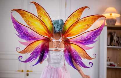 Purple yellow phoenix dragonfly wings, purple yellow butterfly fairy wings, costume wings, blue fairy wings,  Halloween