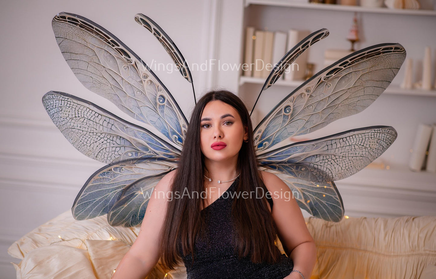 Transparent clear crystal icy winter gray black glassy Fairy elf wings Photo Prop, fantasy magical halloween