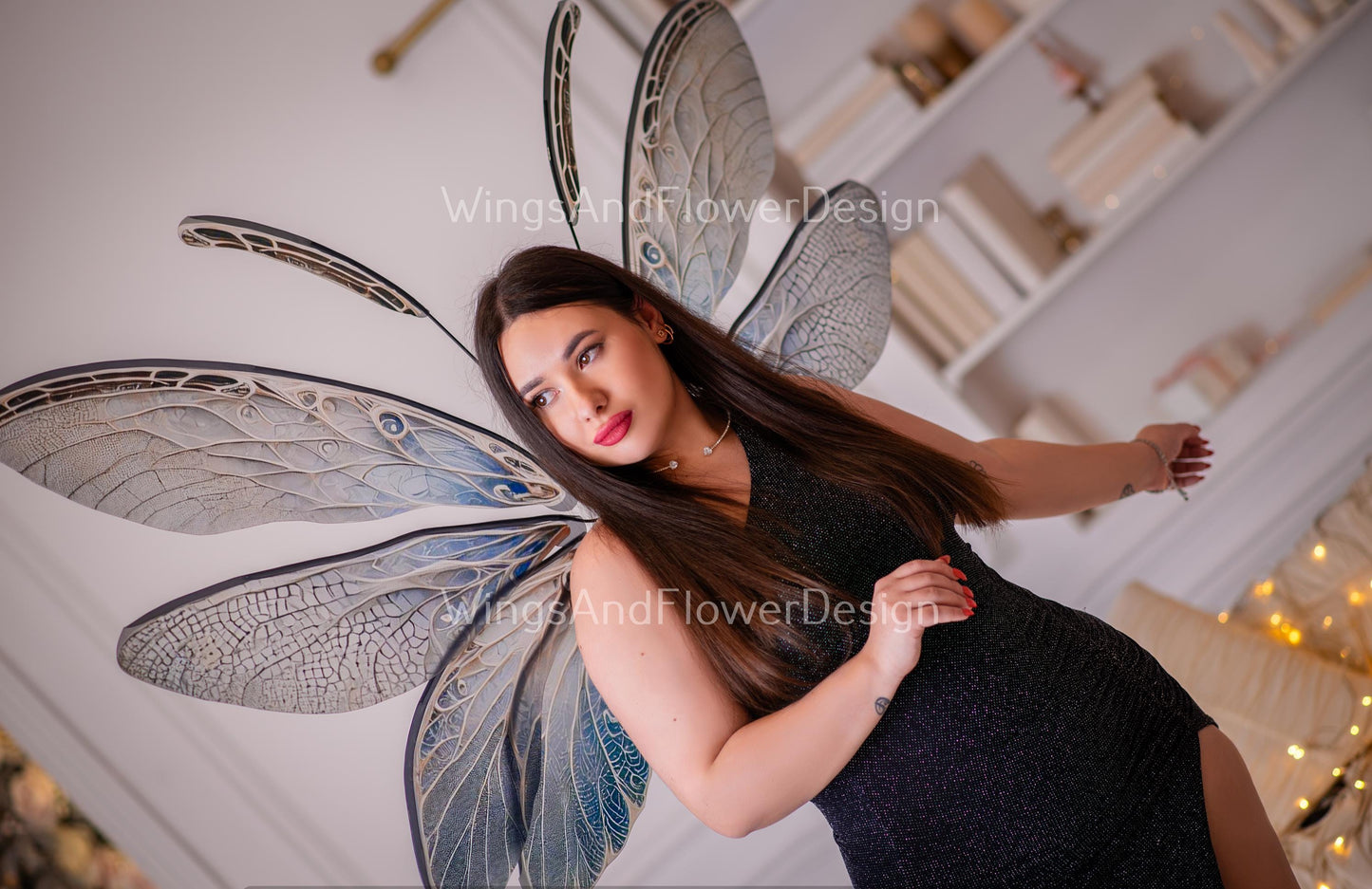 Transparent clear crystal icy winter gray black glassy Fairy elf wings Photo Prop, fantasy magical halloween