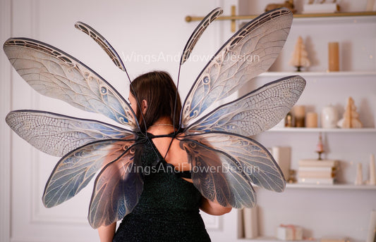 Transparent clear crystal icy winter gray black glassy Fairy elf wings Photo Prop, fantasy magical halloween