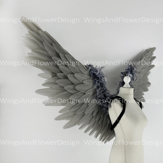 Gray angel Lucifer Gothic Style wings, Victoria secret angel wings, sexy wings, wings cosplay, Christmas Realistic Cosplay Majestic Wings