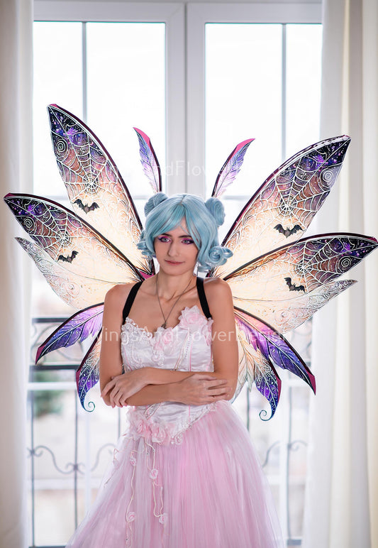 Butterfly bat purple brown black with patterns wings with web Photo Prop, Gothic Fairy wings, bat magical fairy wings, fantasy halloween