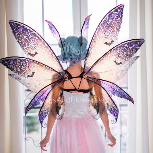 Butterfly bat purple brown black with patterns wings with web Photo Prop, Gothic Fairy wings, bat magical fairy wings, fantasy halloween