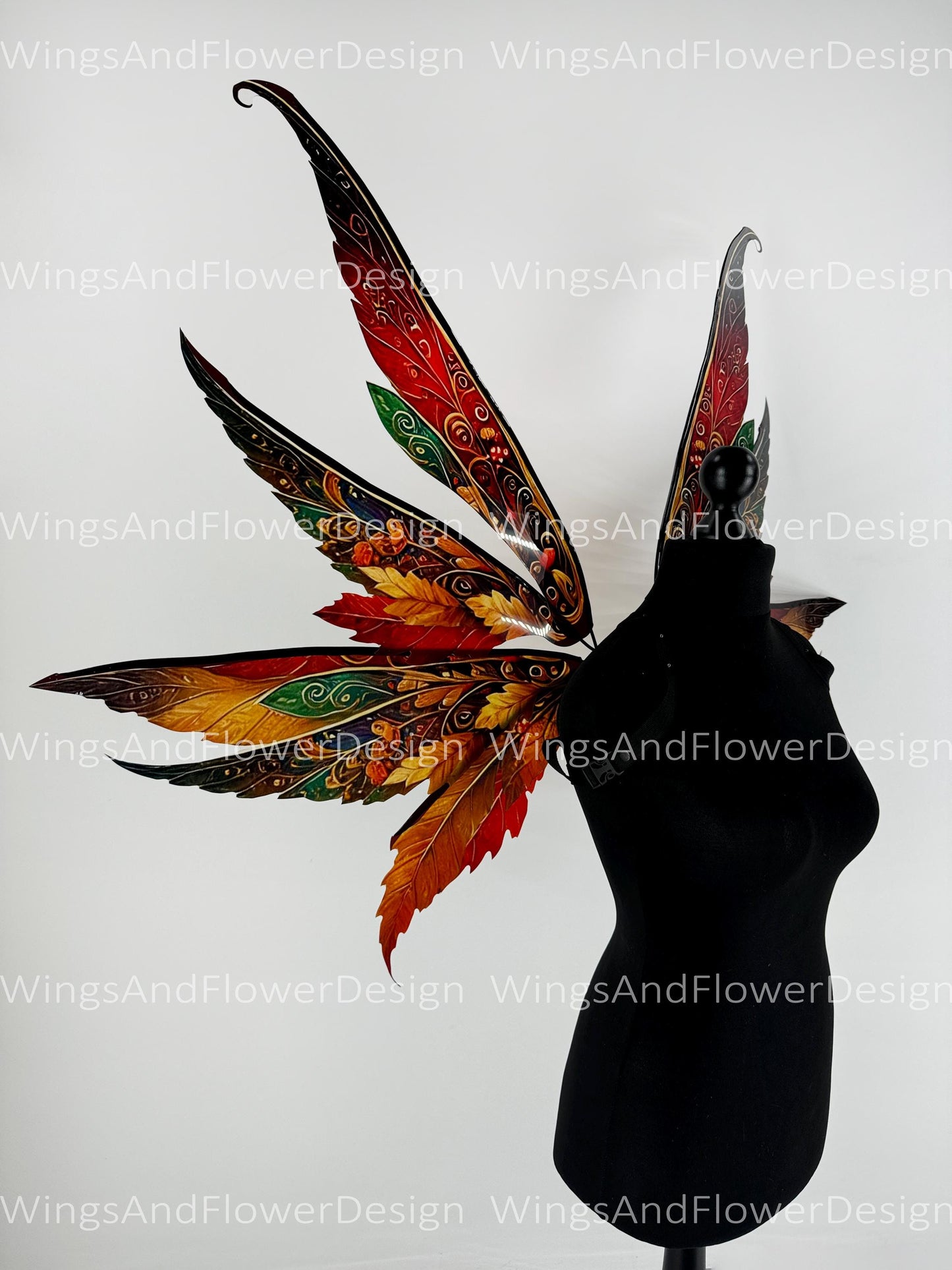 Butterfly red orange green yellow brown forest fairy autumn leaves wings Photo Prop, wedding butterfly magical fairy wings fantasy halloween