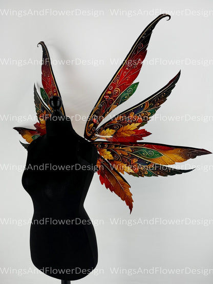 Butterfly red orange green yellow brown forest fairy autumn leaves wings Photo Prop, wedding butterfly magical fairy wings fantasy halloween
