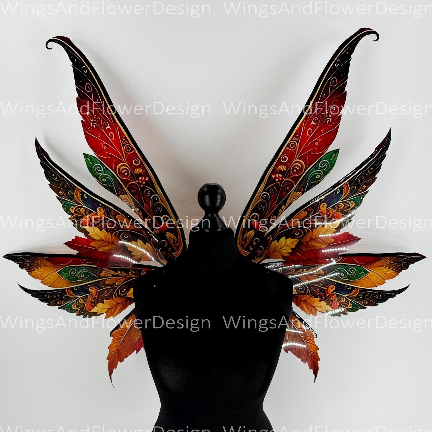 Butterfly red orange green yellow brown forest fairy autumn leaves wings Photo Prop, wedding butterfly magical fairy wings fantasy halloween