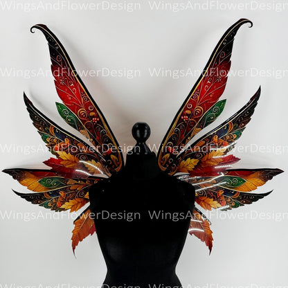 Butterfly red orange green yellow brown forest fairy autumn leaves wings Photo Prop, wedding butterfly magical fairy wings fantasy halloween