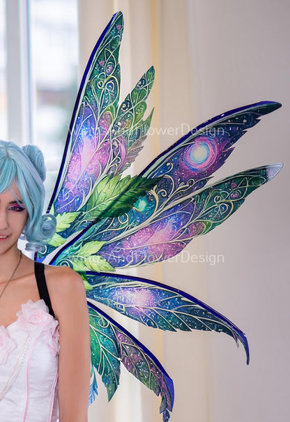 Butterfly blue purple green night forest galaxy fairy leaves wings, wings Photo Prop, magical fantasy halloween photoshoots themed events