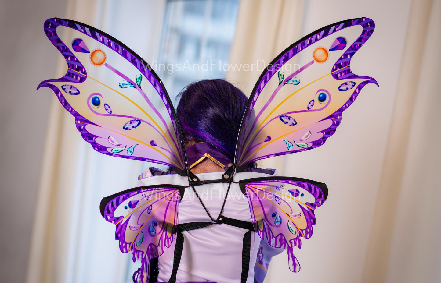 Clear transparent multi-colored multicolored purple swallowtail butterfly elf fairy Princess costume cosplay  Swallowtail halloween wings