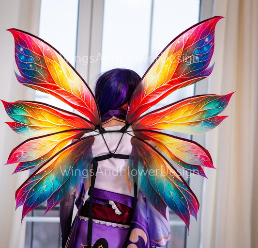 Butterfly phoenix rainbow green red blue yellow iridescent wings Photo Prop, wedding wings, butterfly magical fairy wings, fantasy halloween