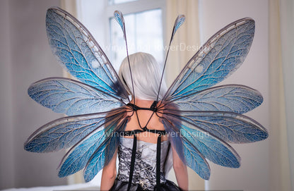 Blue transparent clear crystal winter snowflake glassy Fairy elf wings Photo Prop, fantasy magical halloween, Snow Queen ice air fairy wings