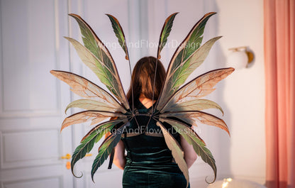 Butterfly autumn green brown orange yellow forest fairy autumn leaves wings Photo Prop, wedding magical fairy wings, fantasy halloween