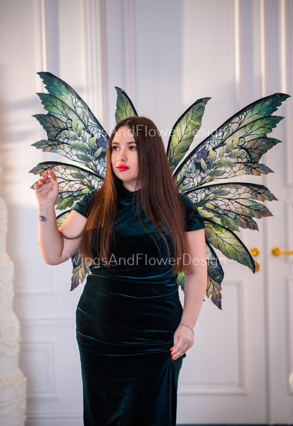 Butterfly brown green forest fairy leaves wings, wings Photo Prop, wedding wings, butterfly magical fairy wings, fantasy halloween