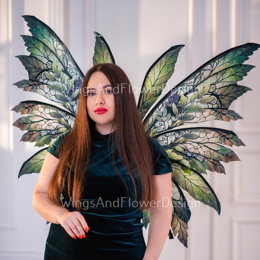 Butterfly brown green forest fairy leaves wings, wings Photo Prop, wedding wings, butterfly magical fairy wings, fantasy halloween