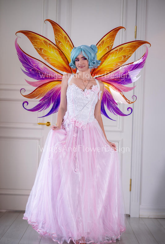 Purple yellow phoenix dragonfly wings, purple yellow butterfly fairy wings, costume wings, blue fairy wings,  Halloween
