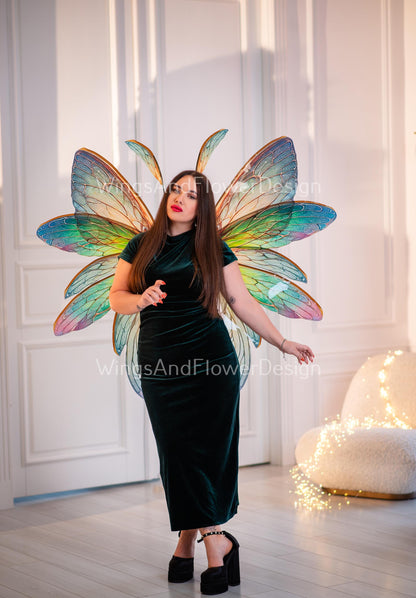 Butterfly rainbow green red blue yellow iridescent wings Photo Prop, wedding wings, butterfly magical fairy wings, fantasy halloween