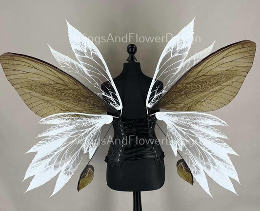 Butterfly gold white brown forest fairy leaves wings, wings Photo Prop, wedding wings, butterfly magical fairy wings, fantasy halloween