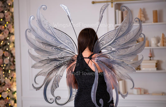 Transparent clear crystal gray black glassy Fairy elf wings, butterfly wings, wings Photo Prop, fantasy halloween, fantasy, magical fairy