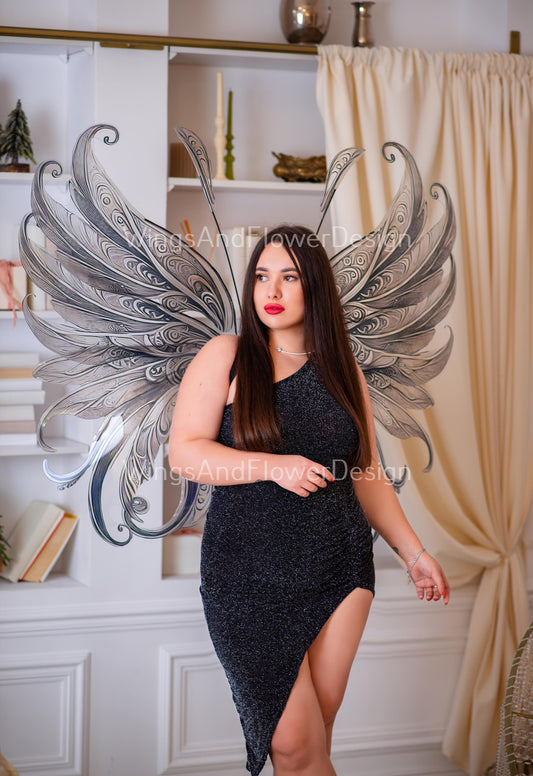 Transparent clear crystal gray black glassy Fairy elf wings, butterfly wings, wings Photo Prop, fantasy halloween, fantasy, magical fairy