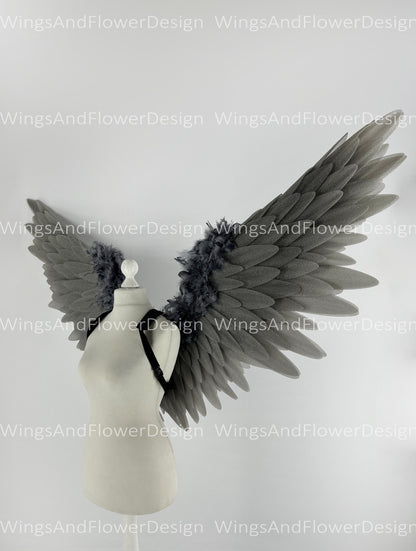 Gray angel Lucifer Gothic Style wings, Victoria secret angel wings, sexy wings, wings cosplay, Christmas Realistic Cosplay Majestic Wings