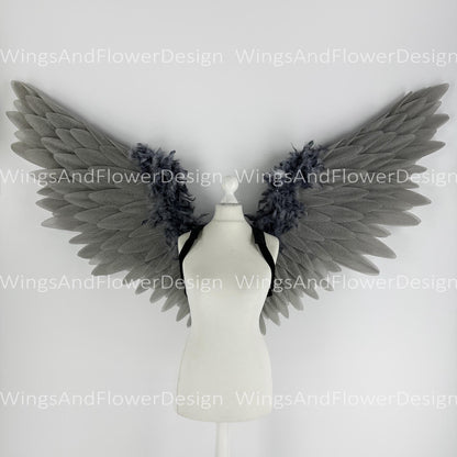 Gray angel Lucifer Gothic Style wings, Victoria secret angel wings, sexy wings, wings cosplay, Christmas Realistic Cosplay Majestic Wings